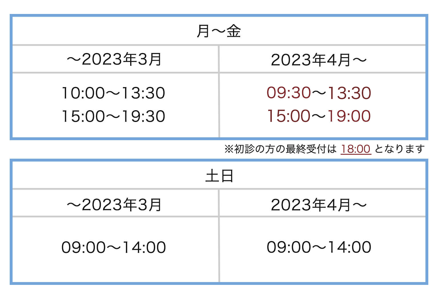 診療時間変更のおしらせ